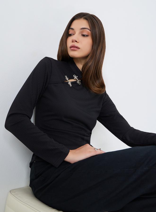 ستايلي بلوزة محبوكة بياقة ماندارين - Image 5